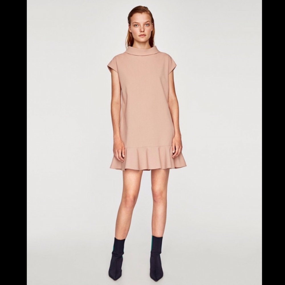 Zara straight-cut dress with frill - XS